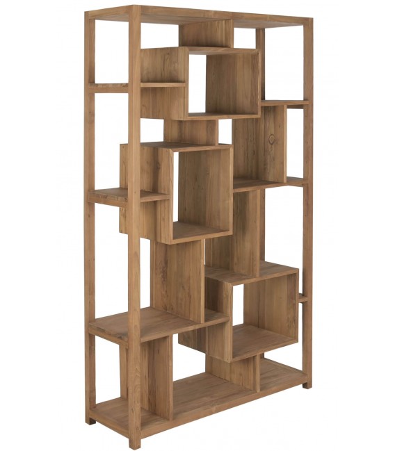 Estantería boho en madera natural reciclada de teca artesanal.1