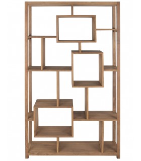 Estantería boho en madera natural reciclada de teca artesanal.