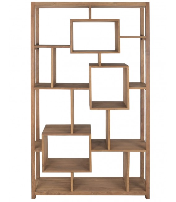 Estantería boho en madera natural reciclada de teca artesanal.