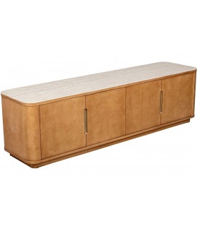 Mueble de TV contemporáneo en madera natural y travertino