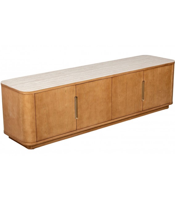 Mueble de TV contemporáneo en madera natural y travertino
