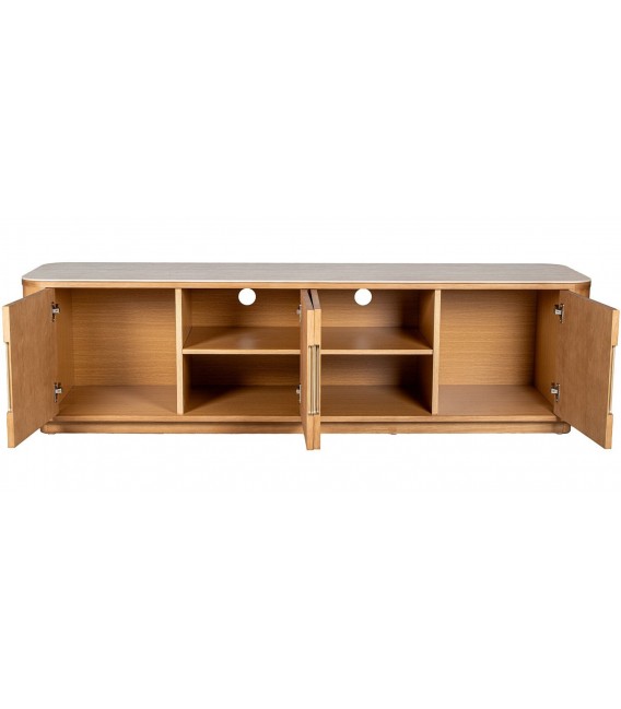 Mueble de TV contemporáneo en madera natural y travertino 3