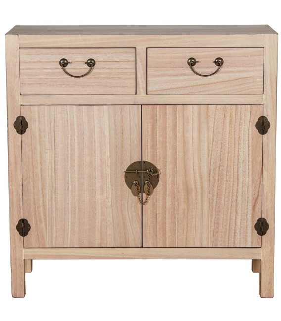 Taquillón oriental en madera natural y metal bronce patinado 1