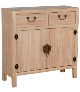 Taquillón oriental en madera natural y metal bronce patinado