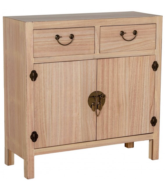 Taquillón oriental en madera natural y metal bronce patinado