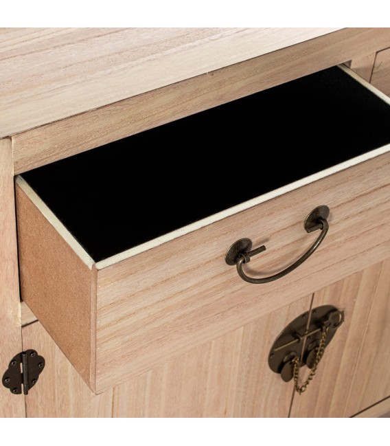 Taquillón oriental en madera natural y metal bronce patinado 4