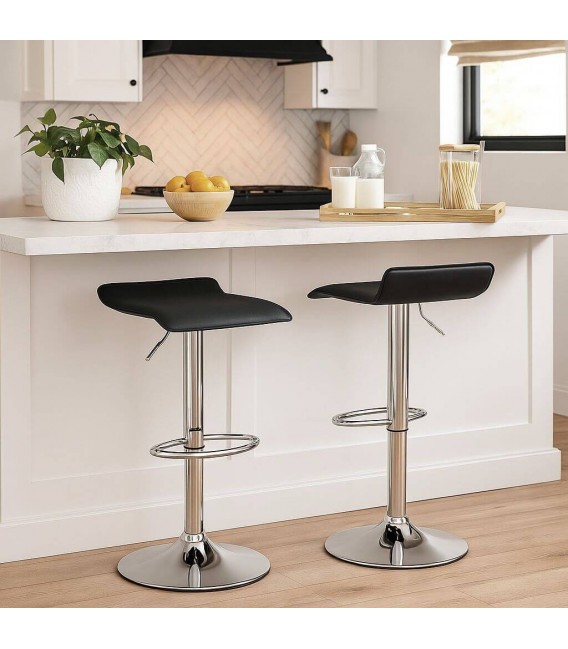Set 2 taburetes elevables para barra metal cromado asiento negro Mdmhogar