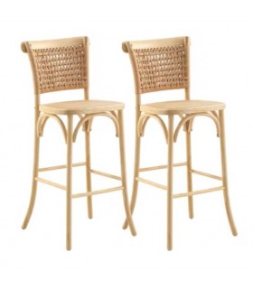 Taburete barra cómodo  madera de olmo natural yute trenzado natural