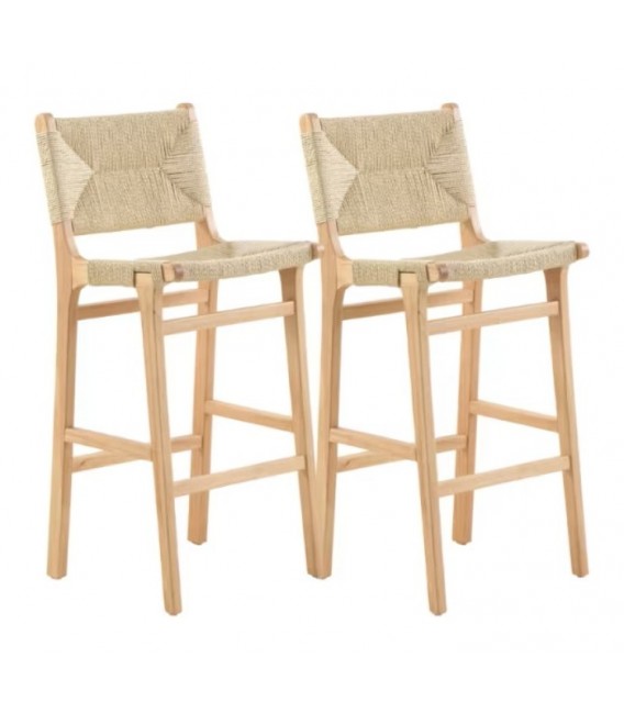Set 2 taburetes de barra cómodo madera hevea y yute trenzado natural.