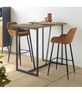 Set 2 taburetes tapizados marrón metal negro, estilo industrial.