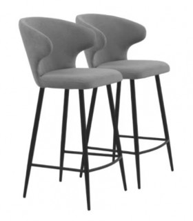 Set 2 taburetes para Barra en Chenilla Gris y Metal Negro
