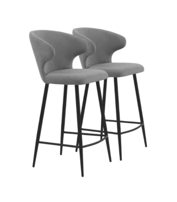 Set 2 taburetes para Barra en Chenilla Gris y Metal Negro