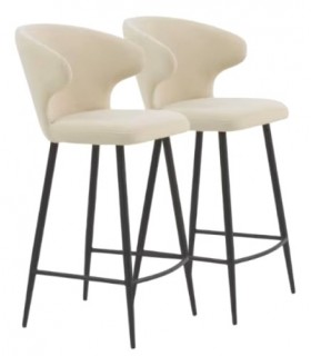 Set 2 taburetes para Barra en Chenilla Beige y Metal Negro