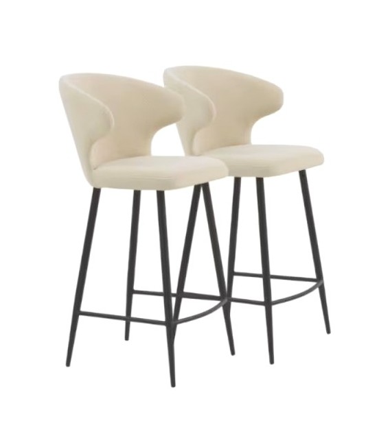 Set 2 taburetes para Barra en Chenilla Beige y Metal Negro