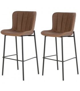 Set 2 taburetes polipiel marrón con patas metálicas negras