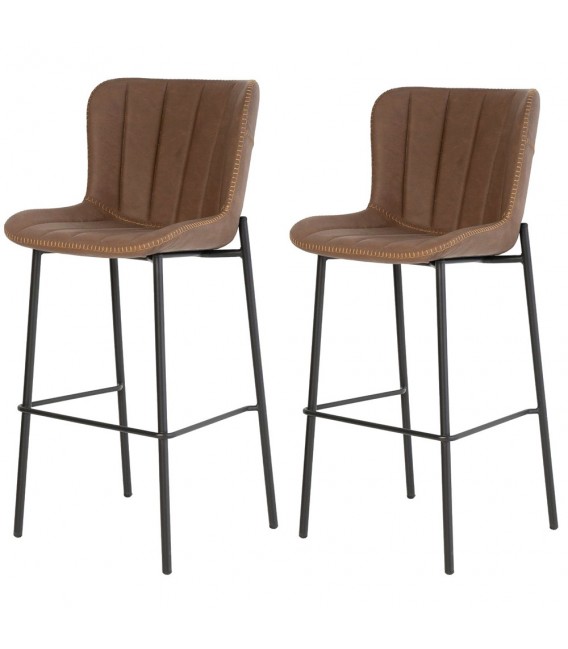 Set 2 taburetes polipiel marrón con patas metálicas negras