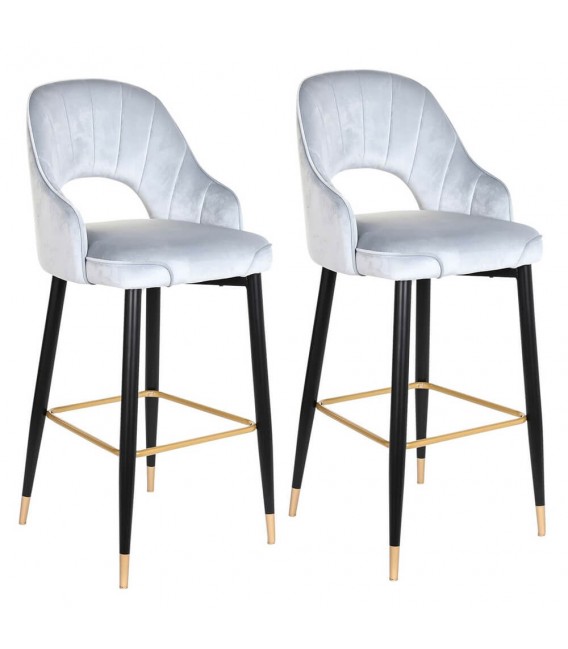 Set 2 taburetes, estilo art decó metal negro oro y terciopelo.