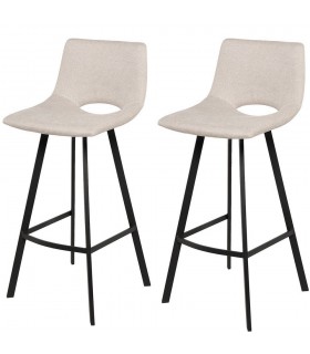 Set 2 taburetes beige con estructura metal negro y tapizado chenilla