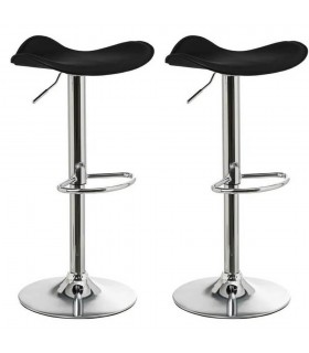 SET 2 TABURETES BARRA ELEVABLE GIRATORIO METAL CROMADO POLIPIEL NEGRA
