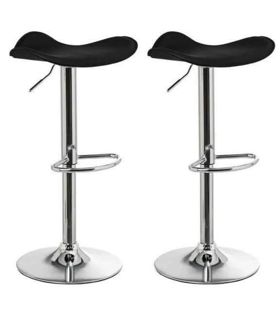 SET 2 TABURETES BARRA ELEVABLE GIRATORIO METAL CROMADO POLIPIEL NEGRA