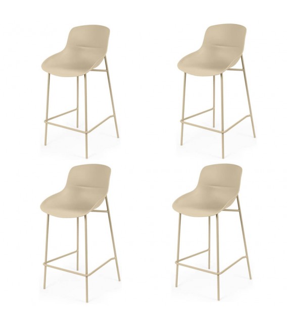 Set 4 taburetes beige nórdicos con base metálica resistente.