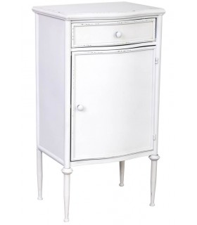 Mesita metal blanca vintage con puerta, cajón y acabado rozado