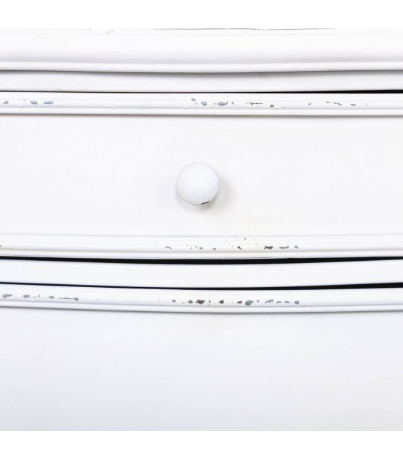 Mesita metal blanca vintage con puerta, cajón y acabado rozado 5