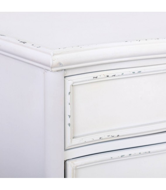 Mesita metal blanca vintage con puerta, cajón y acabado rozado 6