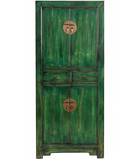Armario madera verde patinado con herrajes bronce oriental 1