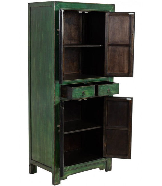 Armario madera verde patinado con herrajes bronce oriental 2