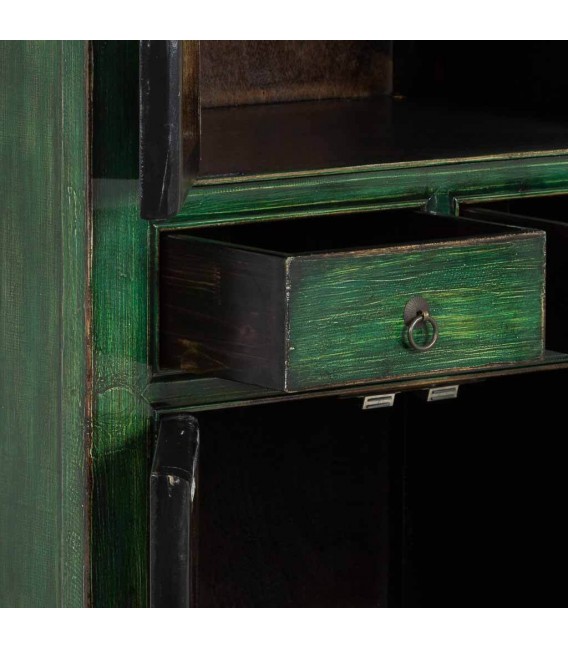 Armario madera verde patinado con herrajes bronce oriental 6