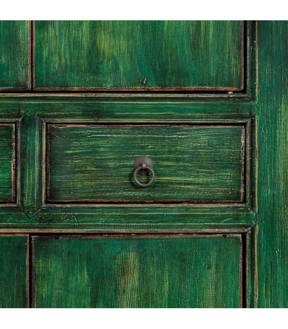 Armario madera verde patinado con herrajes bronce oriental 5