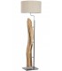 Lámpara de pie madera teca natural metal cromado y lino topo. 1