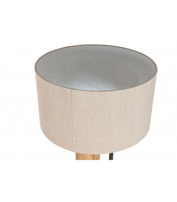 Lámpara de pie madera teca natural metal cromado y lino topo. 2