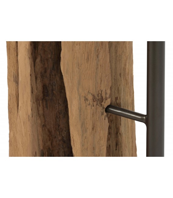 Lámpara de pie madera teca natural metal cromado y lino topo. 6