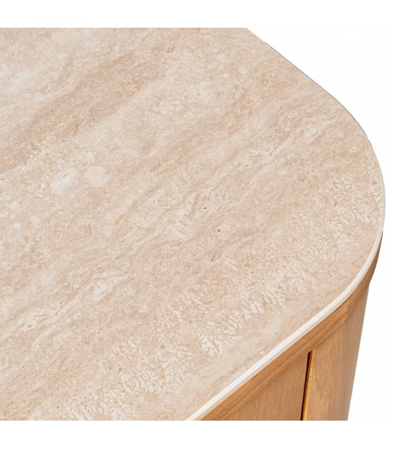 Aparador de madera natural con travertino y detalles dorados3