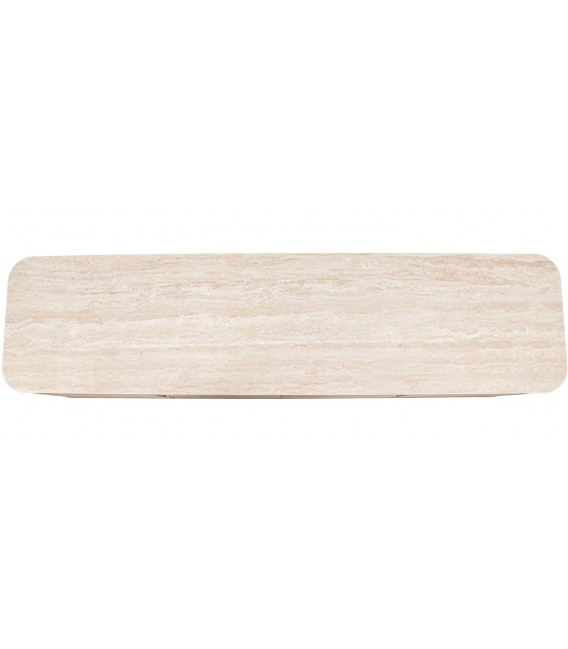 Aparador de madera natural con travertino y detalles dorados2