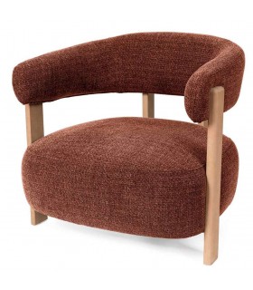 Butaca nórdica madera natural tapizada en cálido color teja