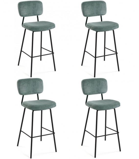 Set 4 taburetes barra muy cómodo metal negro pana color menta.