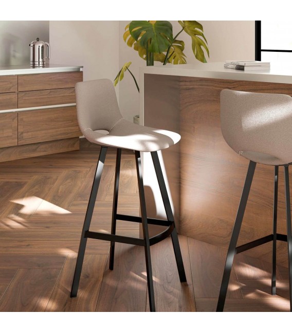 Set 2 taburetes metal negro y tela topo estilo contemporáneo1