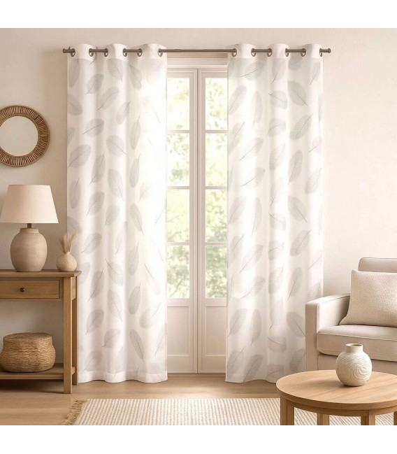 Set 2 visillos poliéster blanco con estampado gris plata Mdmhogar