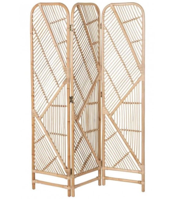Biombo 3 hojas bambú y ratán natural trenzado artesanal boho1