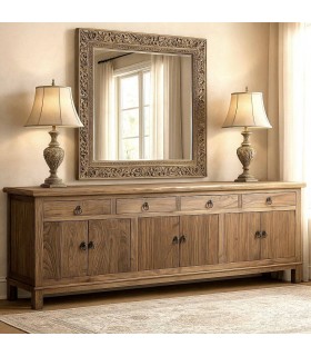 Aparador XL madera olmo natural con herrajes hierro negro Mdmhogar