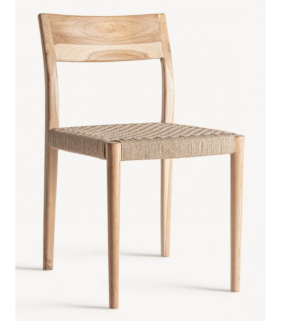 Set 2 sillas comedor madera teca y fibras naturales artesanal