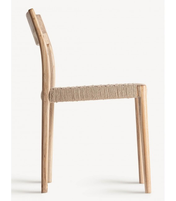 Set 2 sillas comedor madera teca y fibras naturales artesanal 2