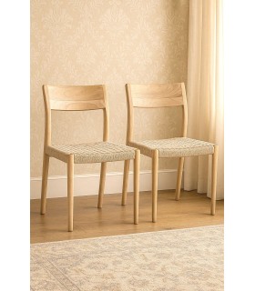 Set 2 sillas comedor madera teca y fibras naturales artesanal Mdmhogar