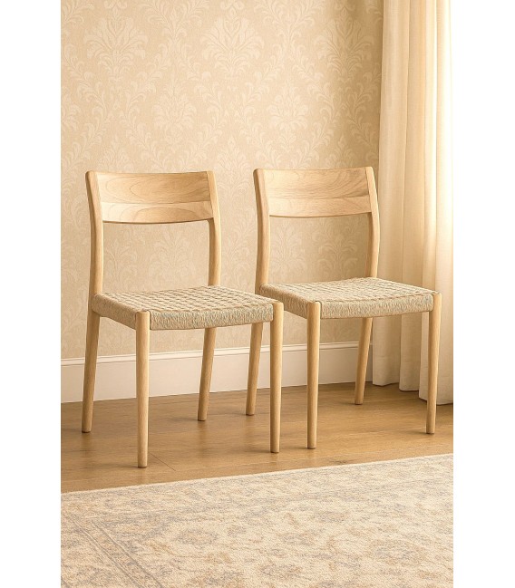 Set 2 sillas comedor madera teca y fibras naturales artesanal Mdmhogar