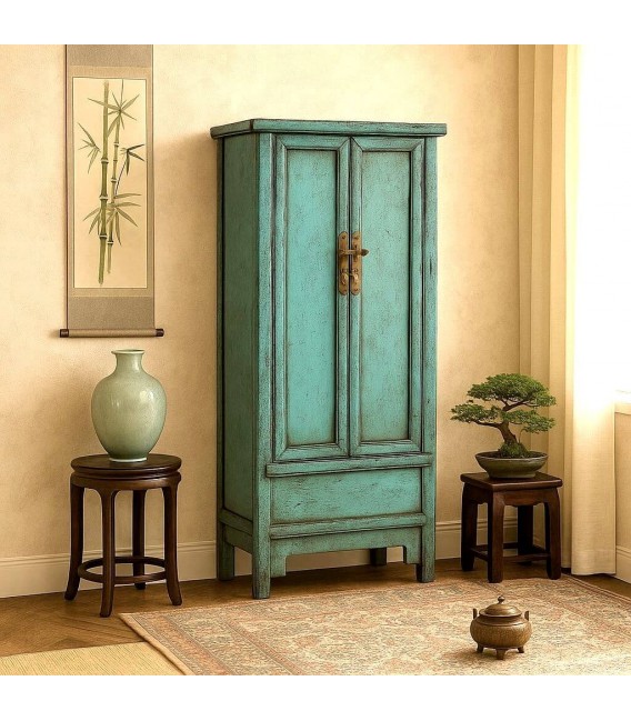 Armario alacena pequeño azul madera olmo estilo oriental Mdmhogar