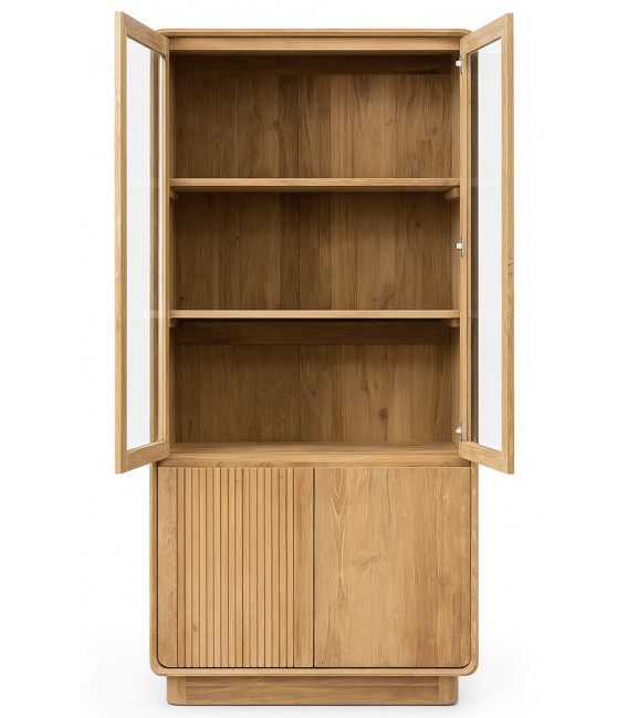 Vitrina grande madera teca natural estilo boho artesanal 2