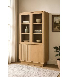 Vitrina grande madera teca natural estilo boho artesanal Mdmhogar